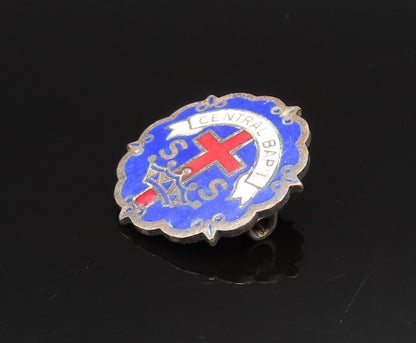 925 Sterling Silver  Vintage Antique Enamel Central Baptist Brooch Pin  BP9559