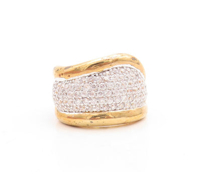 925 Sterling Silver Vintage Ring Gold Plated Bordered CZ Wave Inlay Sz 8 RG30097