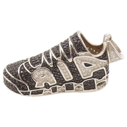 925 Sterling Silver Vintage Pendant Black & White CZ Nike Air Sneakers  PT26483