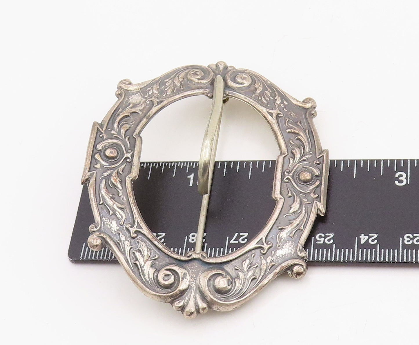925 Sterling Silver Vintage Brooch Pin Carved Victorian Floral Design  BP12331