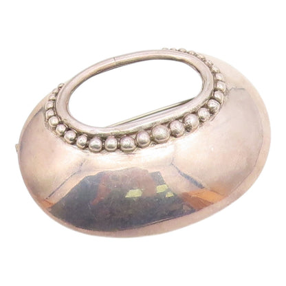 925 Sterling Silver  Vintage Shiny Smooth Bubble Trim Oval Brooch Pin  BP4049