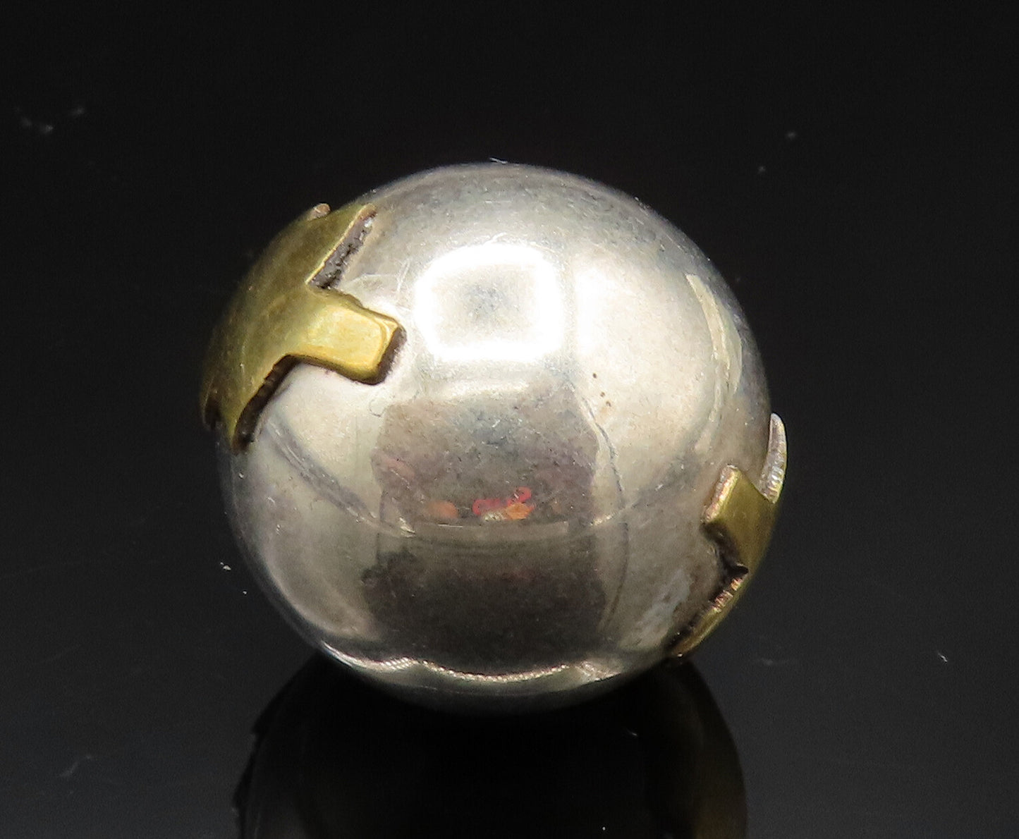 MEXICO 925 Silver  Vintage Two Tone Tree Sphere Ball Pendant (RATTLES) PT20793