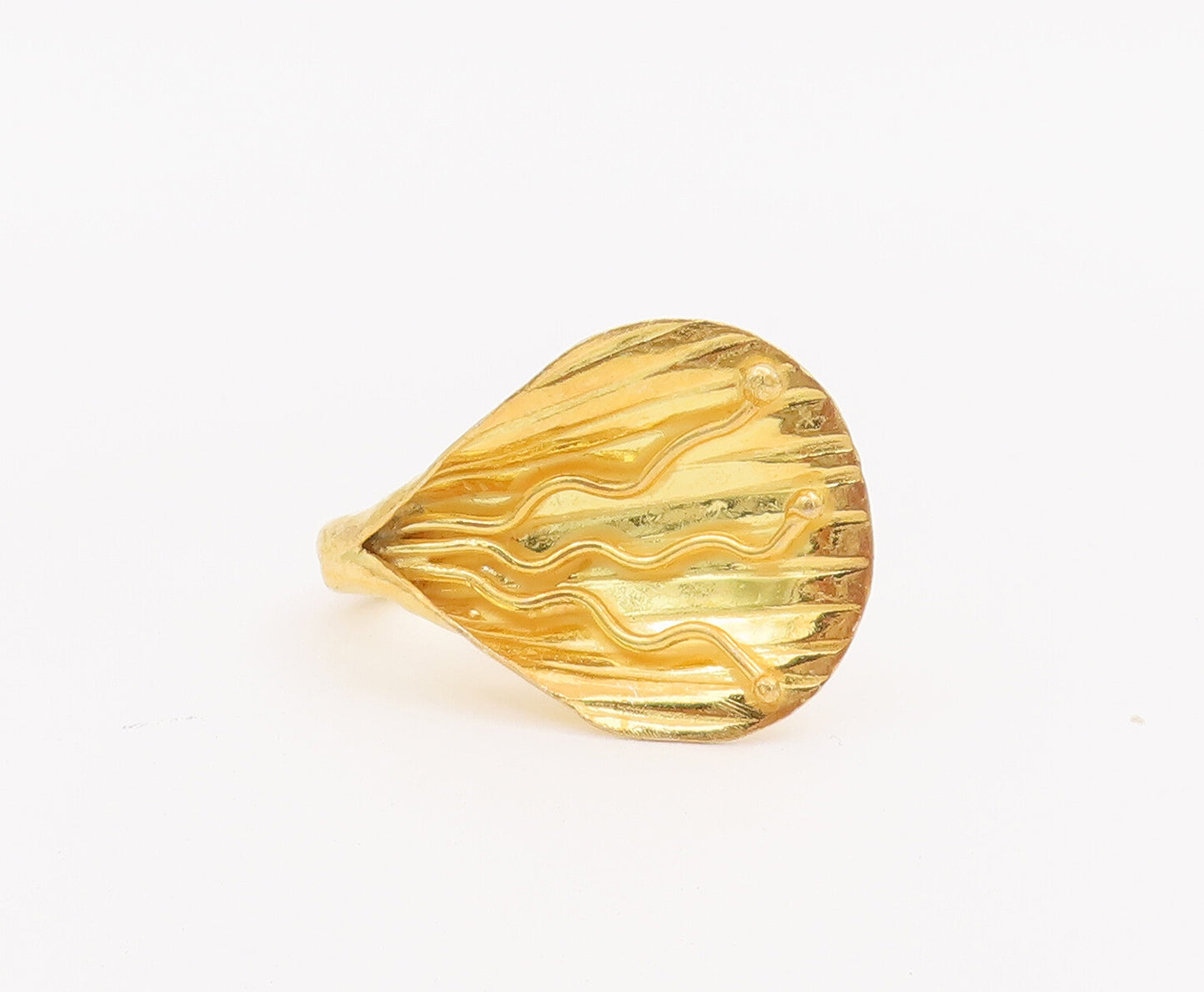 925 Sterling Silver Vintage Ring Gold Plated Coiled Carved Lily  Sz 6.5  RG28093