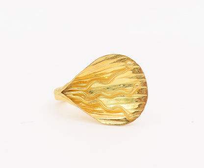 925 Sterling Silver Vintage Ring Gold Plated Coiled Carved Lily  Sz 6.5  RG28093