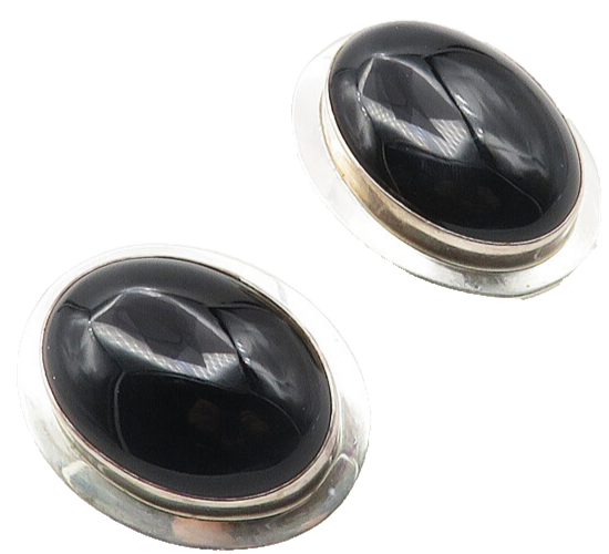 CAROL FELLEY 925 Sterling Silver   Vintage Black Onyx Drop Earrings  EG5086