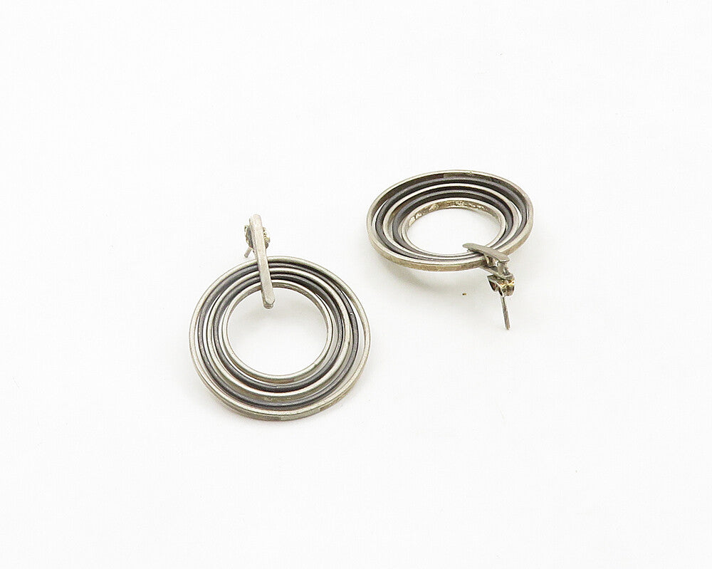 DESIGNER 925 Sterling Silver Vintage Open Circle Two Tone Drop Earrings EG9630