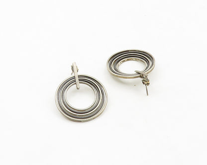DESIGNER 925 Sterling Silver Vintage Open Circle Two Tone Drop Earrings EG9630