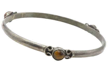 MEXICO 925 Sterling Silver  Vintage Tiger's Eye Swirl Bangle Bracelet  BT5766