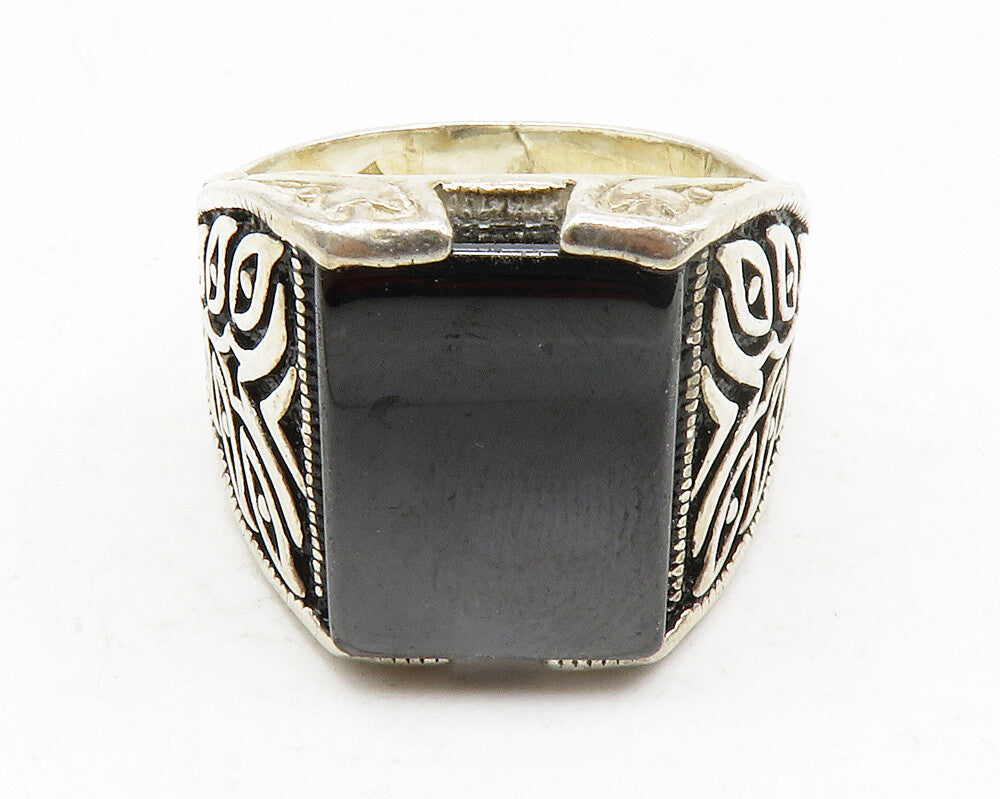MIDDLE EAST 925 Silver  Vintage Hematite Square Band Ring Sz 11.5  RG13156