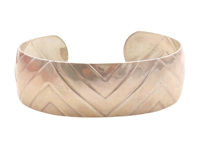 925 Sterling Silver  Vintage Shiny Geometric Pattern Cuff Bracelet  BT1666