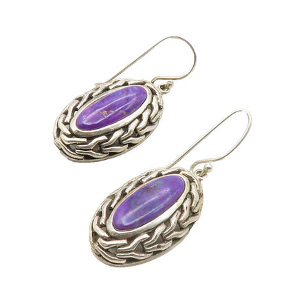 925 Sterling Silver  Vintage Purple Turquoise Chain Link Drop Earrings  EG6522