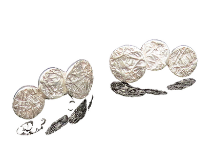 DESIGNER 925 Silver  Vintage Modernist Carved Three Circle Earrings  EG12017