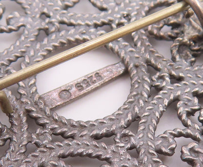 EUROPEAN 925 Silver  Vintage Braided & Beaded Pretzel Twist Brooch Pin  BP9738