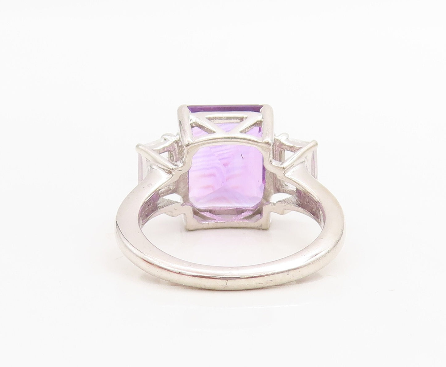 925 Sterling Silver Vintage Ring Rectangle Cut Amethyst & CZ  Sz 7  RG30555