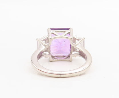 925 Sterling Silver Vintage Ring Rectangle Cut Amethyst & CZ  Sz 7  RG30555