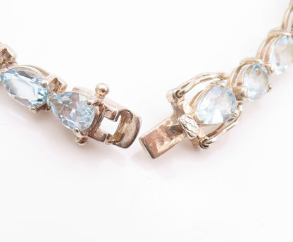 925 Sterling Silver Vintage Bracelet Drop Cut Blue Topaz Tennis Bracelet BT11146