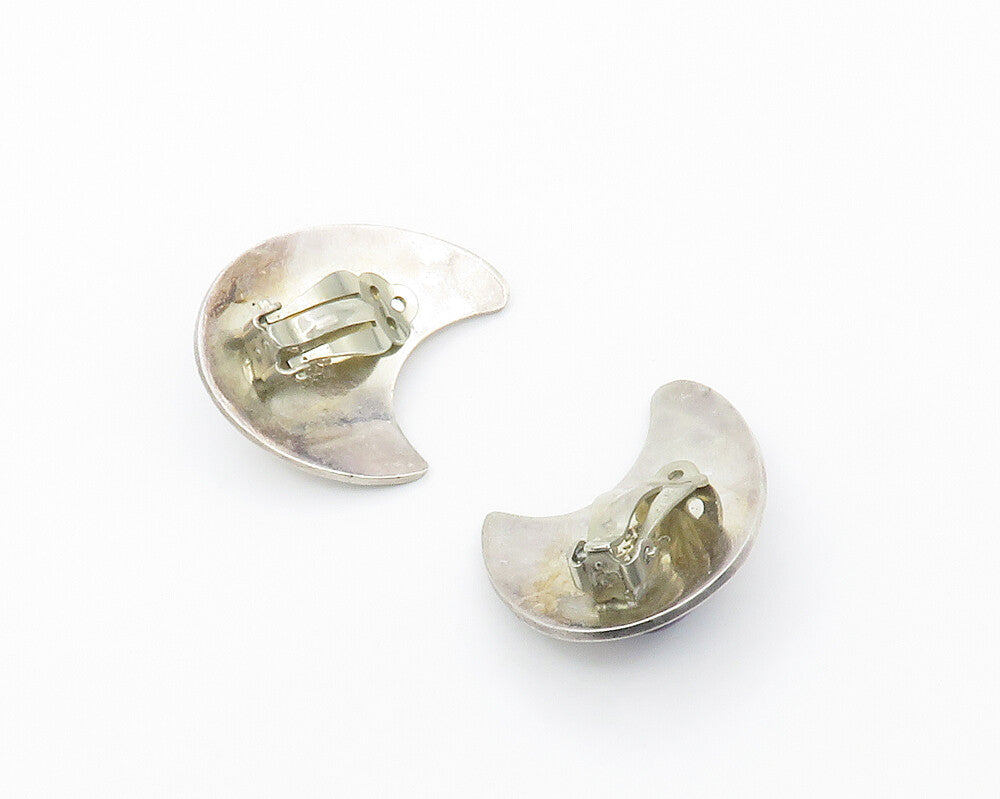 MEXICO 925 Sterling Silver Vintage Cabochon Amethyst Non Pierce Earrings EG7465
