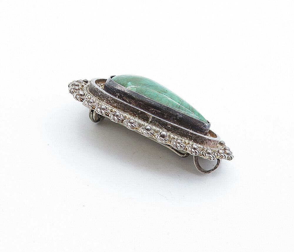 ISRAEL 925 Sterling Silver  Vintage Eilat Stone Twist Border Brooch Pin BP2749