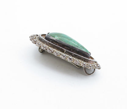 ISRAEL 925 Sterling Silver  Vintage Eilat Stone Twist Border Brooch Pin BP2749