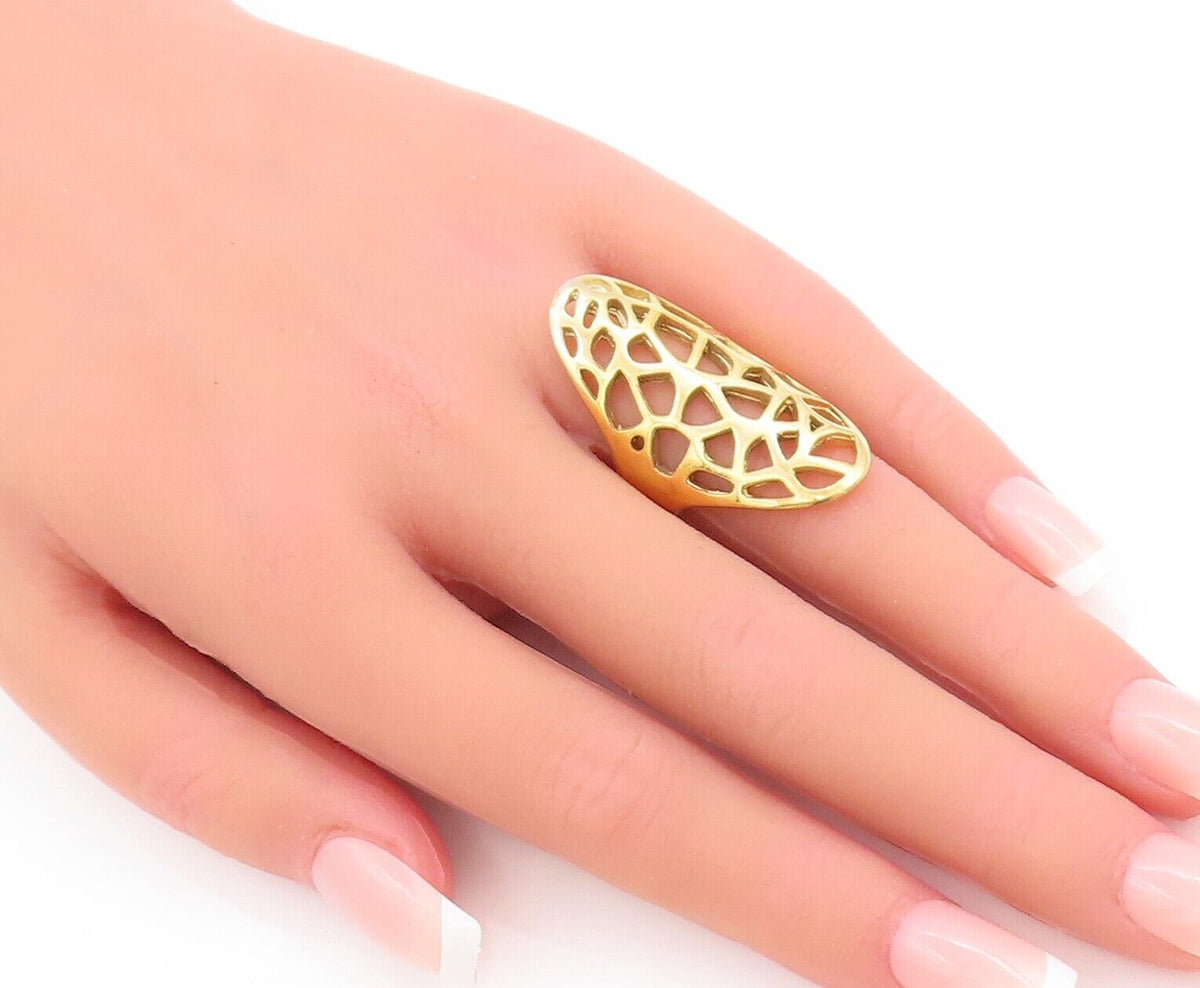 925 Sterling Silver Vintage Ring Gold Plated Cutout Web Effect  Sz 6  RG28396