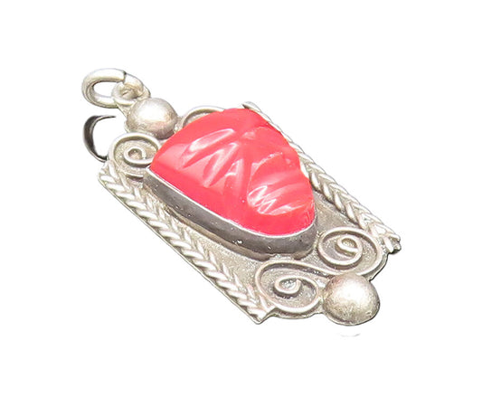 925 Silver  Vintage Spiral Swirls & Braided Edge Carved Coral Pendant  PT21000