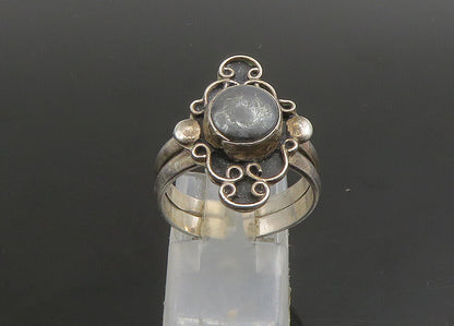 RASIM 925 Silver   Vintage Hematite Pretzel Swirl Band Ring Sz 8  RG23393