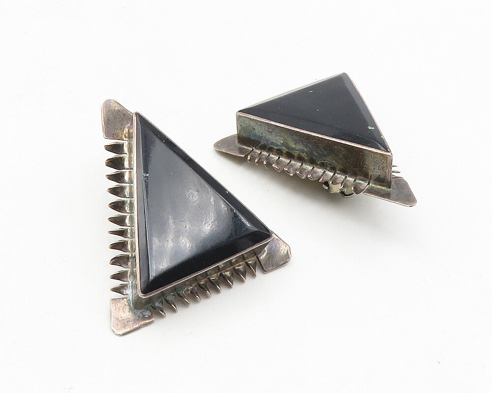 ALDFRO MEXICO 925 Silver  Vintage Black Onyx Non Pierce Drop Earrings  EG5662