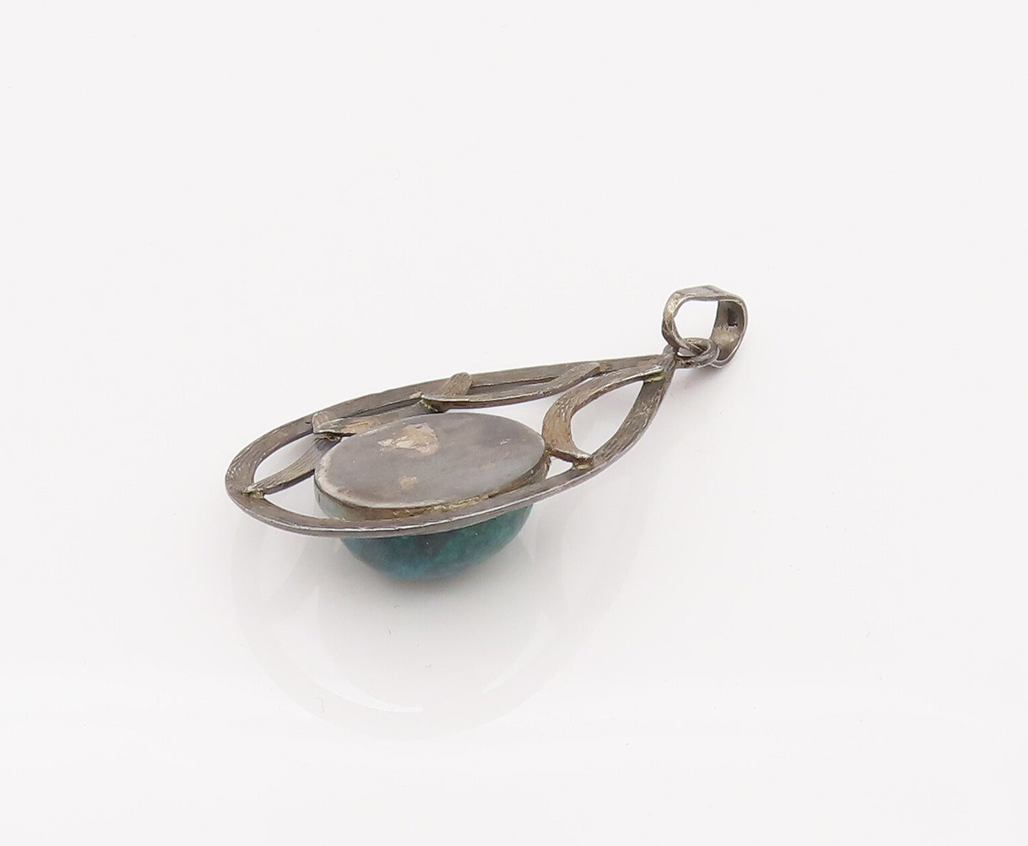 ISRAEL 925 Sterling Silver  Vintage Malachite Teardrop Pendant  PT22068