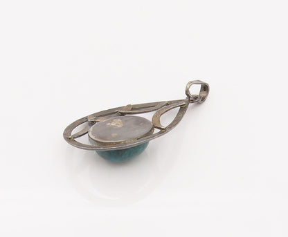 ISRAEL 925 Sterling Silver  Vintage Malachite Teardrop Pendant  PT22068