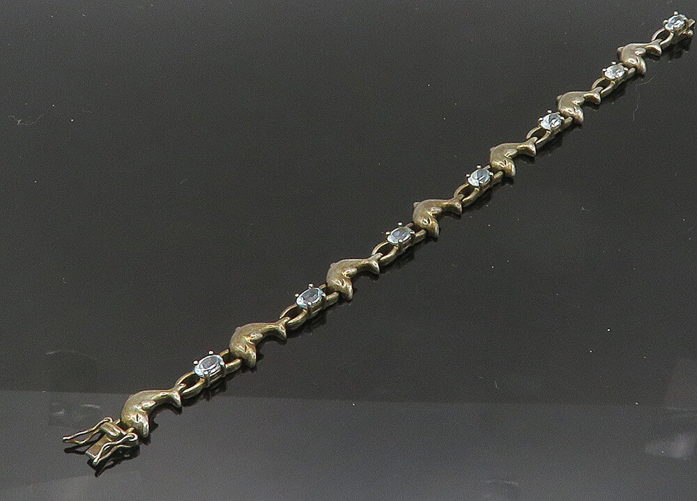 ROSS SIMON 925 Sterling Silver  Vintage Aquamarine Chain Bracelet  BT8447
