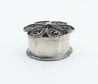 925 Sterling Silver  Vintage Antique Filigree Flower Pill Box (OPENS)  TR1281