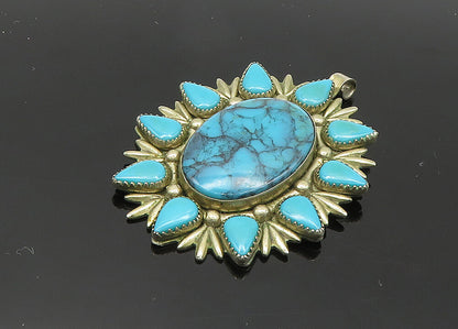 BELL 925 Sterling Silver  Vintage Turquoise Floral Motif Pendant  PT16778