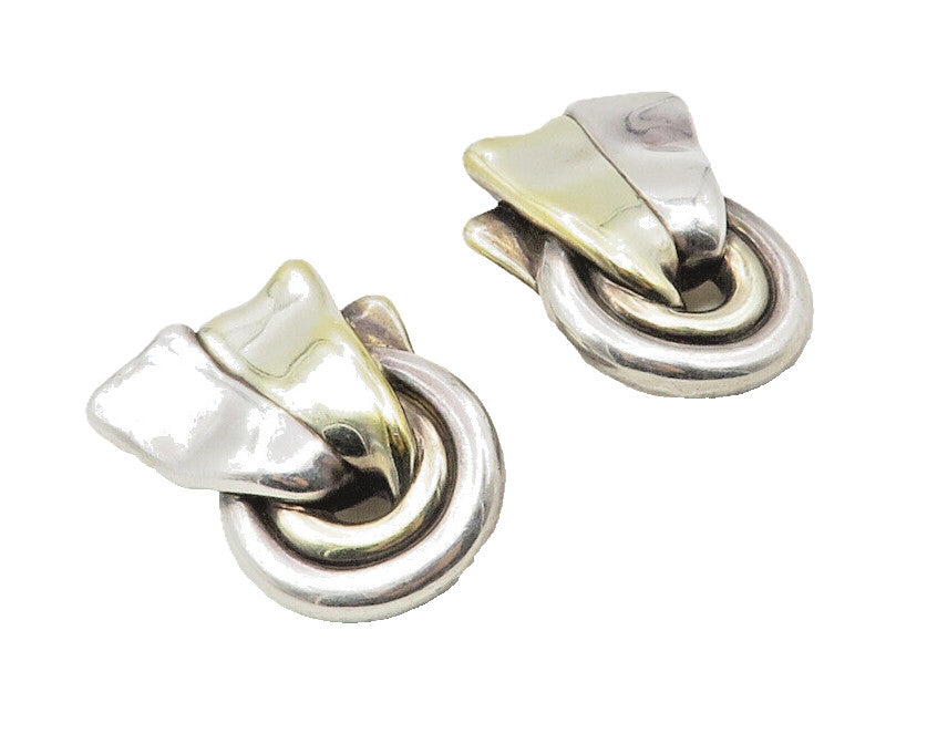 925 Sterling Silver  Vintage Shiny Two Tone Ribbon Non Pierce Earrings  EG5017