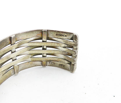 MEXICO 925 Silver  Vintage Dark Tone Basket Weave Design Cuff Bracelet  BT1604