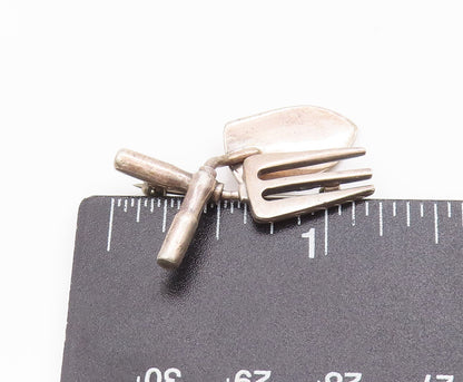 925 Sterling Silver Vintage Brooch Pin Weeder & Trowel Gardening Tools  BP10651