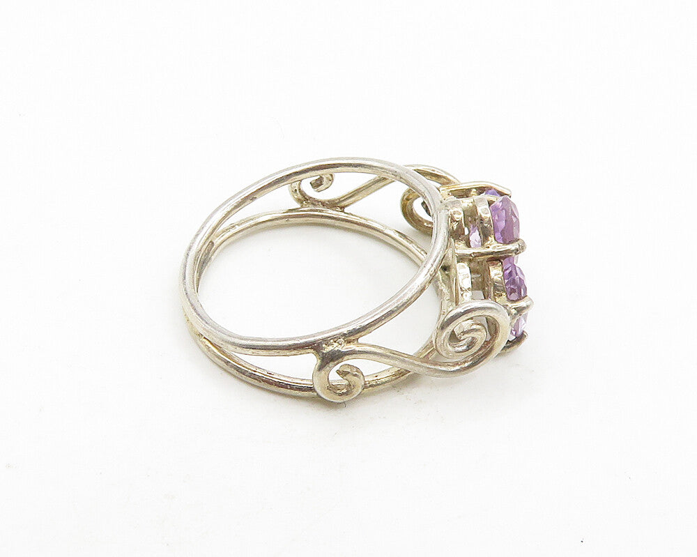 925 Silver  Vintage Prong Set Amethyst Petite Swirl Band Ring Sz 4.5  RG19833