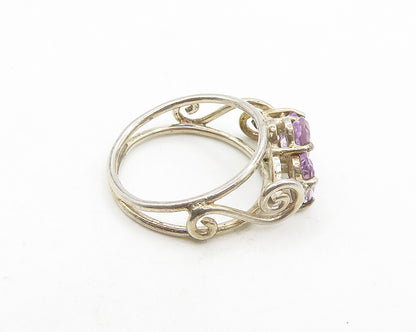 925 Silver  Vintage Prong Set Amethyst Petite Swirl Band Ring Sz 4.5  RG19833