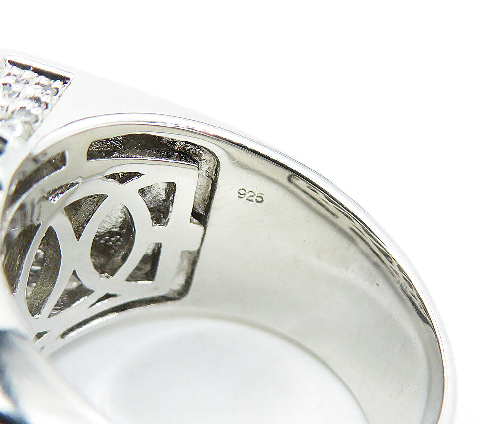 925 Sterling Silver Topaz Encrusted Large Square Band Ring Sz 11 RG4033