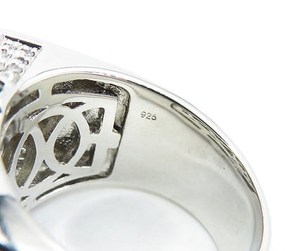925 Sterling Silver Topaz Encrusted Large Square Band Ring Sz 11 RG4033