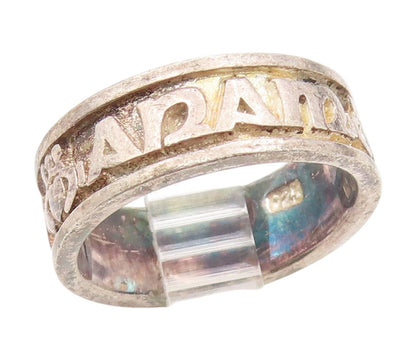 925 Sterling Silver Vintage Ring Embossed Text Statement Band  Sz 6  RG34508