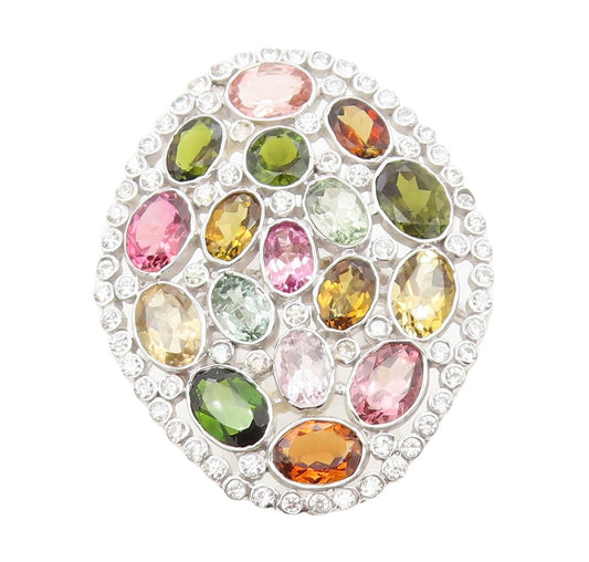 925 Sterling Silver Vintage Ring Large Oval Cut Multi Color Topaz  Sz 7  RG30832