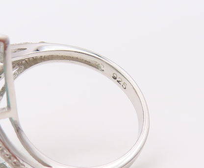 925 Sterling Silver Vintage Ring Drop Cut Sea Blue & White CZ  Sz 7  RG30649