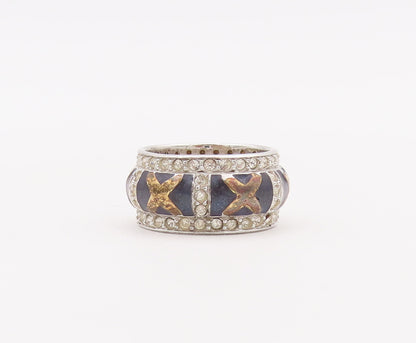 925 Sterling Silver Vintage Ring Designer Topaz Band Framed Carved Sz 6  RG28055