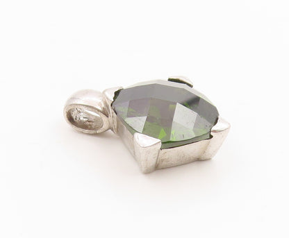 925 Sterling Silver Vintage Pendant Modernist Faceted Peridot Charm  PT26223