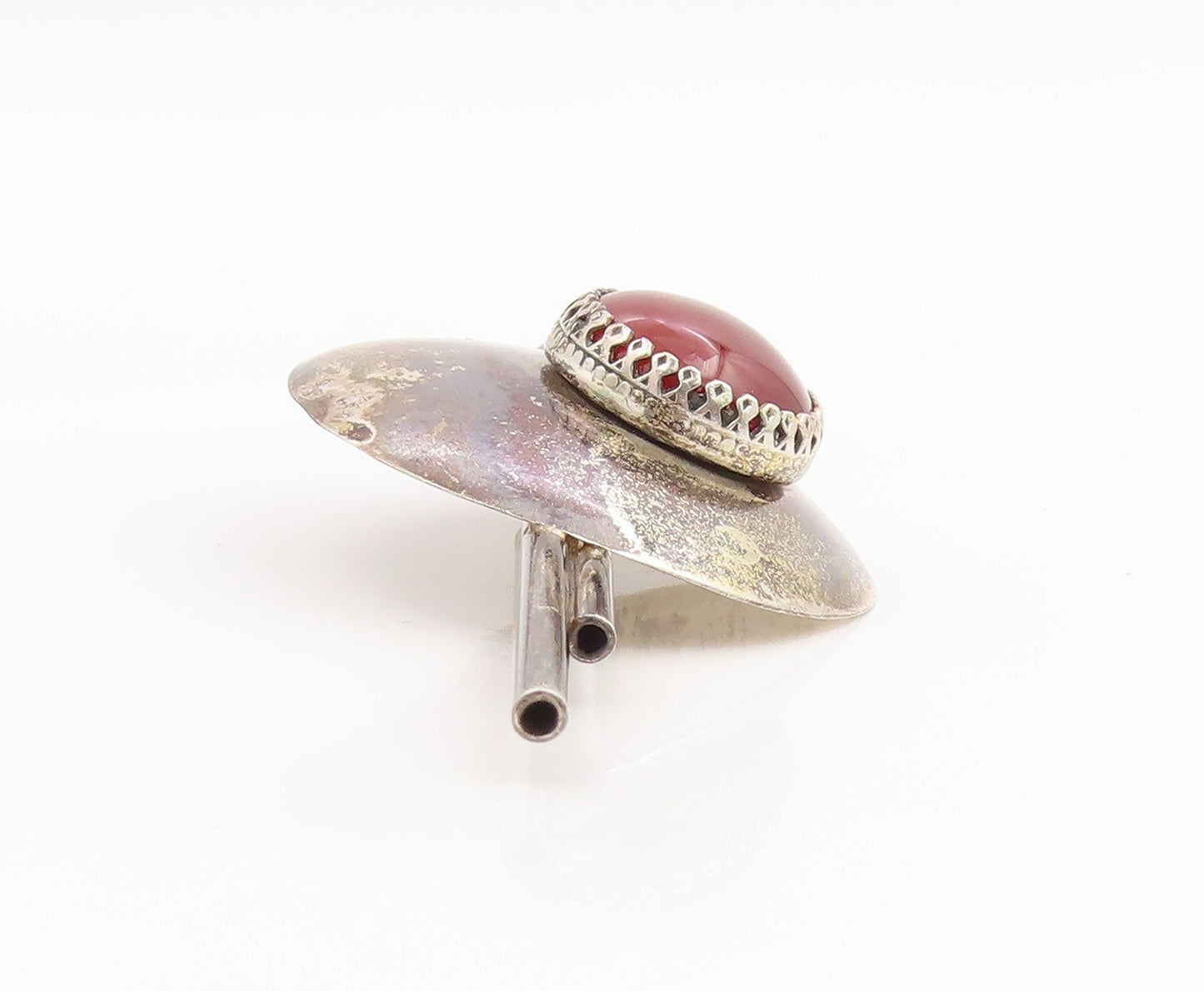 925 Sterling Silver Vintage Brooch Cabochon Carnelian Geometric Pin  BP12448