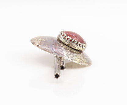 925 Sterling Silver Vintage Brooch Cabochon Carnelian Geometric Pin  BP12448