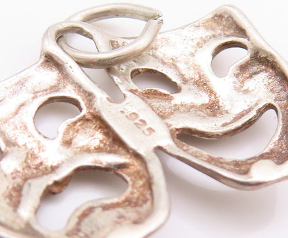925 Sterling Silver Vintage Pendant Happy & Sad Mime Face Cutout  PT24167