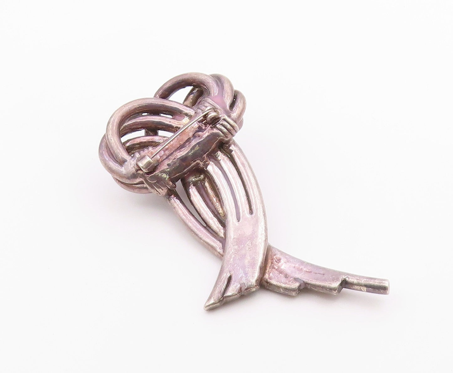 925 Sterling Silver  Vintage Heavy Large Dark Tone Ribbon Brooch Pin  BP8786