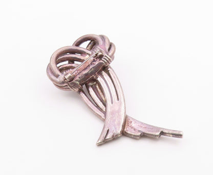 925 Sterling Silver  Vintage Heavy Large Dark Tone Ribbon Brooch Pin  BP8786