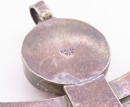 925 Sterling Silver Vintage Pendant ISRAEL Red Agate Modernist Abstract  PT25904